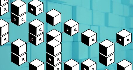 Poster - Animation of 3D cubes connected by lines over blue geometric school background