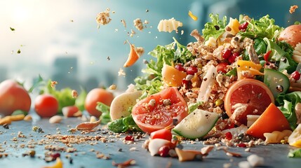 Poster - a photograph of a futuristic city implementing large scale food waste recycling initiatives with a h
