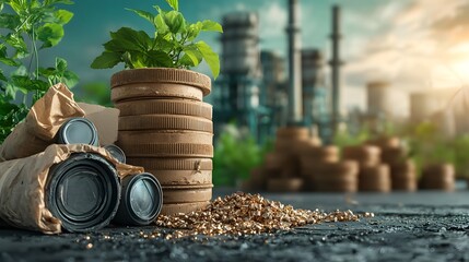 Poster - photograph showcasing a green energy facility extracting valuable metals from recycled batteries set