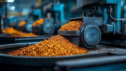 Poster - photograph depicting crushed battery materials being separated into reusable metals on an industrial