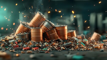 Poster - photograph of a modern recycling facility efficiently processing large volumes of e waste and spent 