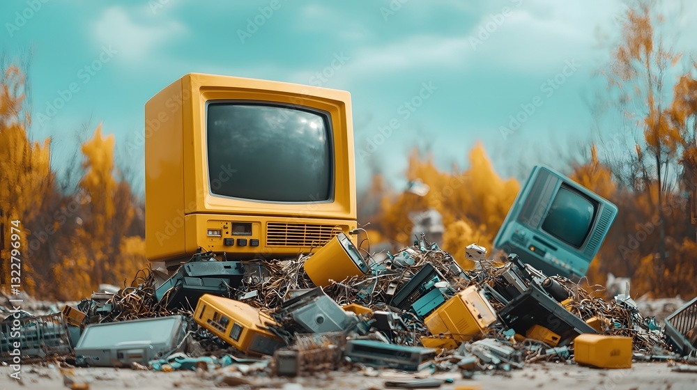Photograph of an electronic waste recycling plant with workers sorting ...