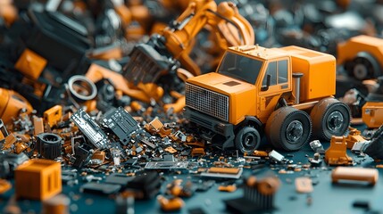 Poster - robotic arms meticulously sorting and organizing old computer parts for environmentally conscious re