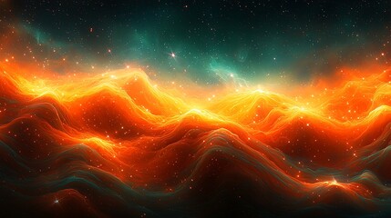 Wall Mural - Abstract space landscape, glowing nebula, cosmic mountains