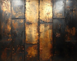 Poster - abstract art depicts panels of contrasting black and golden colors