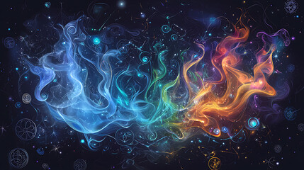 Poster - Dynamic cosmic energy flow abstract art digital illustration vibrant colors mystical environment