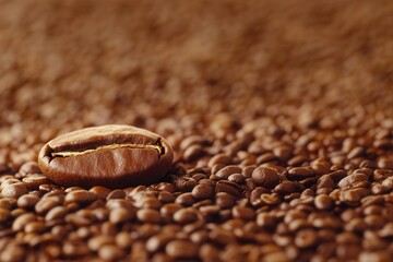 Fototapete - Close-up texture of roasted coffee beans with a standout bean positioned at the golden ratio for an inviting and warm atmosphere