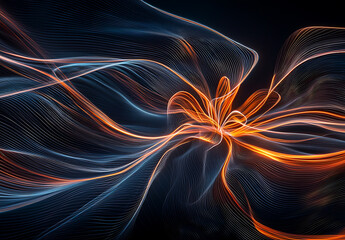 Poster - Dynamic light waves flowing in abstract patterns digital art dark background fluid motion artistic concept