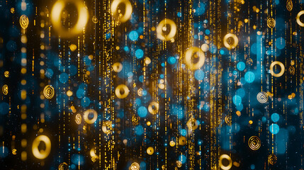 Poster - Dynamic golden and blue light patterns abstract digital art modern art space creative visualization