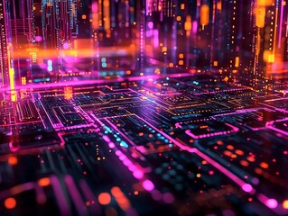 Wall Mural - futuristic it abstract wallpaper with digital circuit patterns, computer science metaverse theme