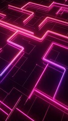 Wall Mural - geometric neon paths symbolizing interconnected data on a dark theme