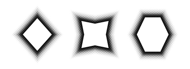 Poster - Black halftone geometric frame set. Dotted gradient border collection. Pop art comic picture holder design for banner template, copy space, emblem, poster element. Vector rasterized geo framing pack