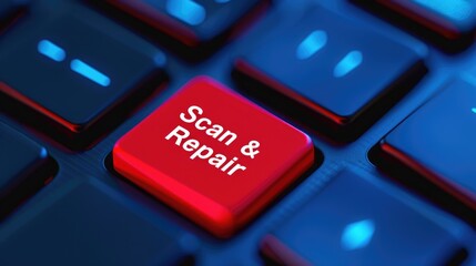 Fototapete - Red Key on Computer Keyboard for Scanning and Repairing Digital Issues