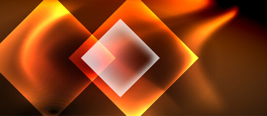 Poster - Glass squares with neon shiny light abstract background