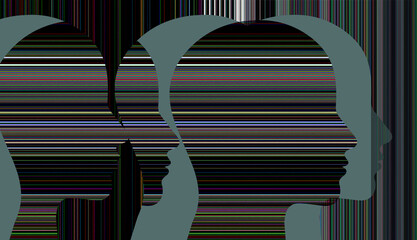 Futuristic Overlapping Glitch Heads Illustration