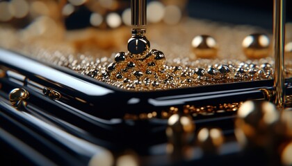 Poster - Close-up of Gold and Black Abstract Liquid Surface with Bubbles and Smooth Textures