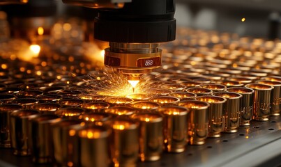 Poster - Laser Engraving Process on Metal Components with Sparks Flying in Industrial Environment