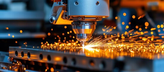 Poster - High-Precision Laser Cutting Machine Demonstrating Spark and Light in Industrial Setting