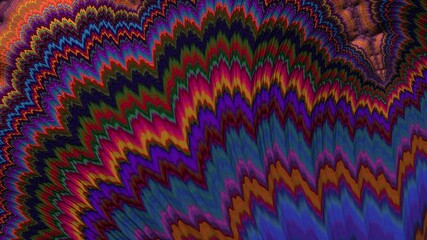 Aufkleber -  A mesmerizing fractal pattern with vivid zigzag waves in deep blues, purples, and fiery oranges, creating a psychedelic effect.