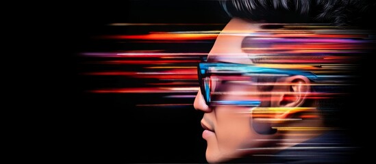Poster - Profile of a Stylish Man with Colorful Motion Blur Effect and Vibrant Background
