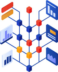 Poster - Abstract Data Visualization with Colorful Nodes and Connections in Digital Network Structure