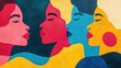 © Pat - A vibrant abstract design of swirling, overlapping shapes, representing the diverse voices of women.