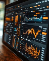 Poster - Modern Financial Dashboard Displaying Data Analytics and Stock Market Trends on Computer Screen