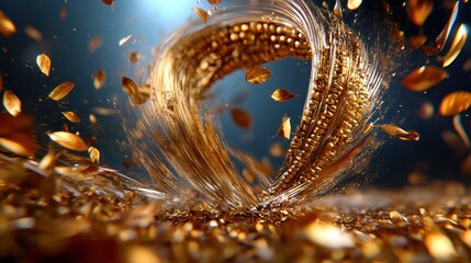 Poster - Dynamic swirl of golden particles creating a striking visual effect of luxury and elegance