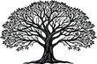© shopone - A silhouette of a tall tree with sprawling branches against a pure white background
