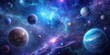 © Praphan - Dark cosmic starry sky background with planets and stars in shades of blue and purple