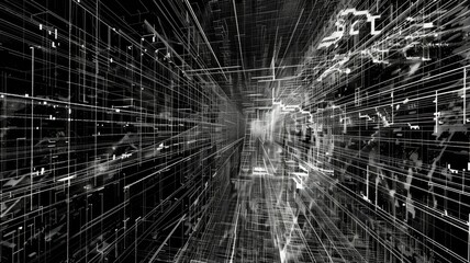 Abstract picture of white particle with digital technology style design with the coding data flow show dynamic movement represent about programming by programmer or problem solve by encryption. AIG53.