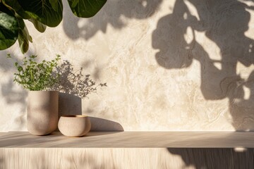 Aufkleber - Minimalist Biophilic Design Soft Sculptural Ceramics with Living Botanicals - Serene Wellness Aesthetic for Contemporary Interior Styling
