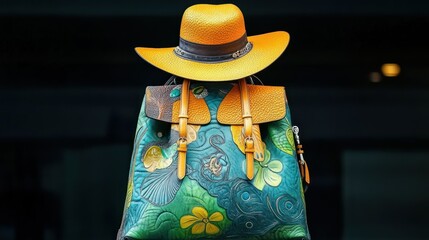 Poster - Colorful handbag and stylish hat showcased against a dark background with artistic flair