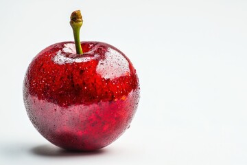 Aufkleber - Freshly picked ripe red cherry against a white background in clear studio lighting with water droplet detail