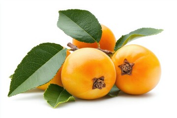 Aufkleber - Loquat fruit composition detailed shot fresh yellow fruits green leaves in natural light for stock photo