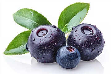 Poster - Three fresh blueberries still life capturing vibrant hues delicious raw freshness and nature beauty