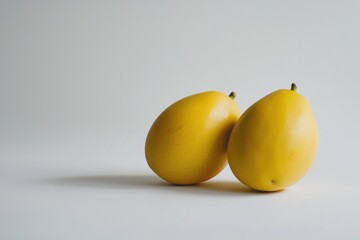 Poster - Pair of Bright Yellow Lemons on a Smooth White Background with Natural Light and Shadows Art