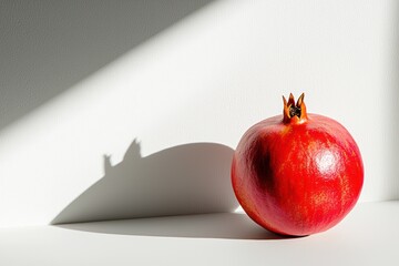 Aufkleber - Bright Pomegranate Still Life on Clean White Background with Sunlight Shadow Accentuates the Texture