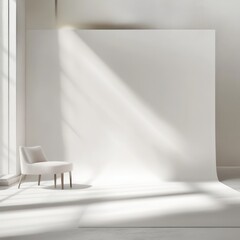 Poster - Minimalist elegance a pristine white backdrop studio illuminated by sunlight creating a serene artistic space