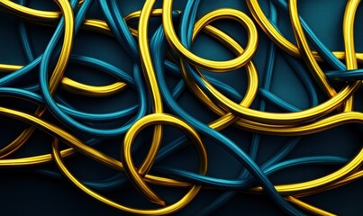 Poster - Colorful abstract lines and swirls in gold and teal creating a dynamic modern background