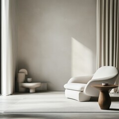 Poster - Interior showcase soft light accentuating cozy armchair arrangement neutral palette background with architectural design elements