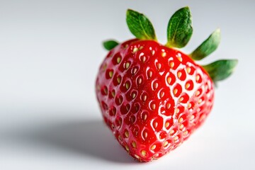 Poster - Close Up of a Fresh Red Strawberry in a bright white studio, Shining, Natural light, Healthy food, Delicious