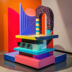 Aufkleber - Playful arrangement of vibrant geometric shapes in dynamic composition bright studio background contemporary design