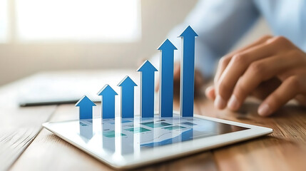 Poster - Digital growth strategies business environment infographic office space close-up view analytics visualization