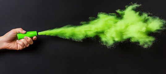 Poster - Creating vibrant art with green smoke spray studio background photography creative environment close-up view visual effects