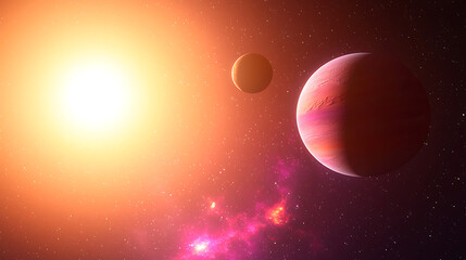 Poster - Exploration of celestial bodies outer space digital art cosmic environment wide-angle view universe concept