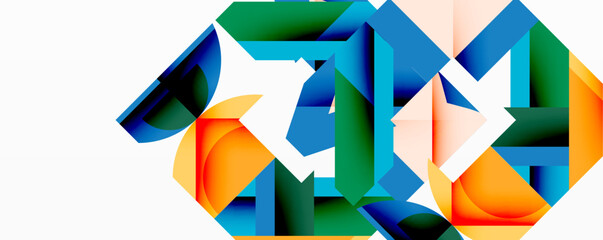 Poster - Abstract geometric composition with interlocking circular and angular shapes, featuring smooth gradients and sharp contrasts on a white background