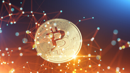 Bitcoins digital and world network background concept