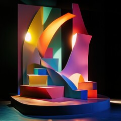 Poster - Abstract Composition with Geometric Forms Vibrant Colors Dynamic Arrangement Creative Artwork 3D Render Modern Style Artistic Expression Light and Shadow