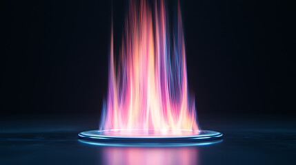 Poster - Captivating energy flames erupting from a circular base digital art futuristic environment close-up view